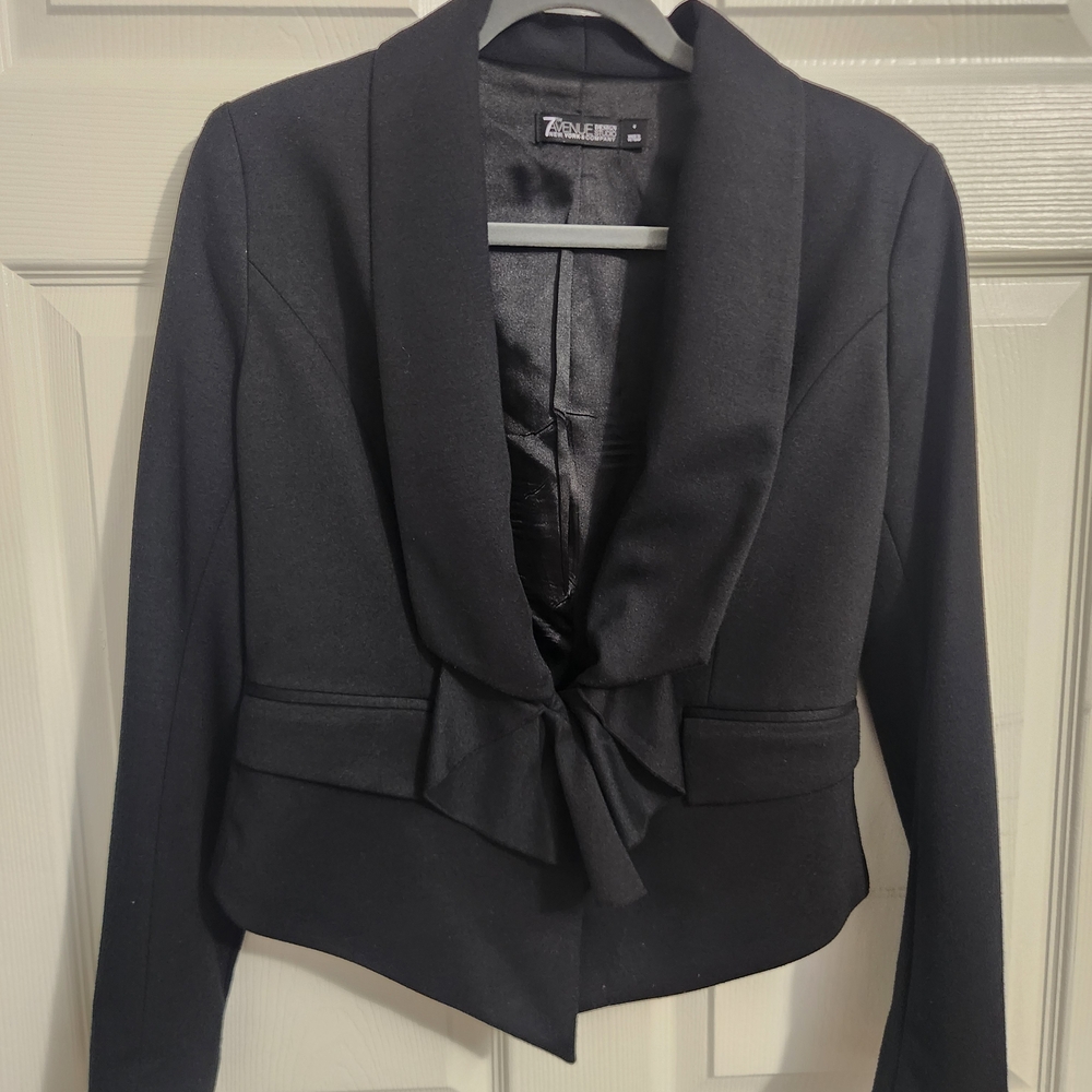 7th AVENUE Black Shawl-Collar Tie-Front Blazer